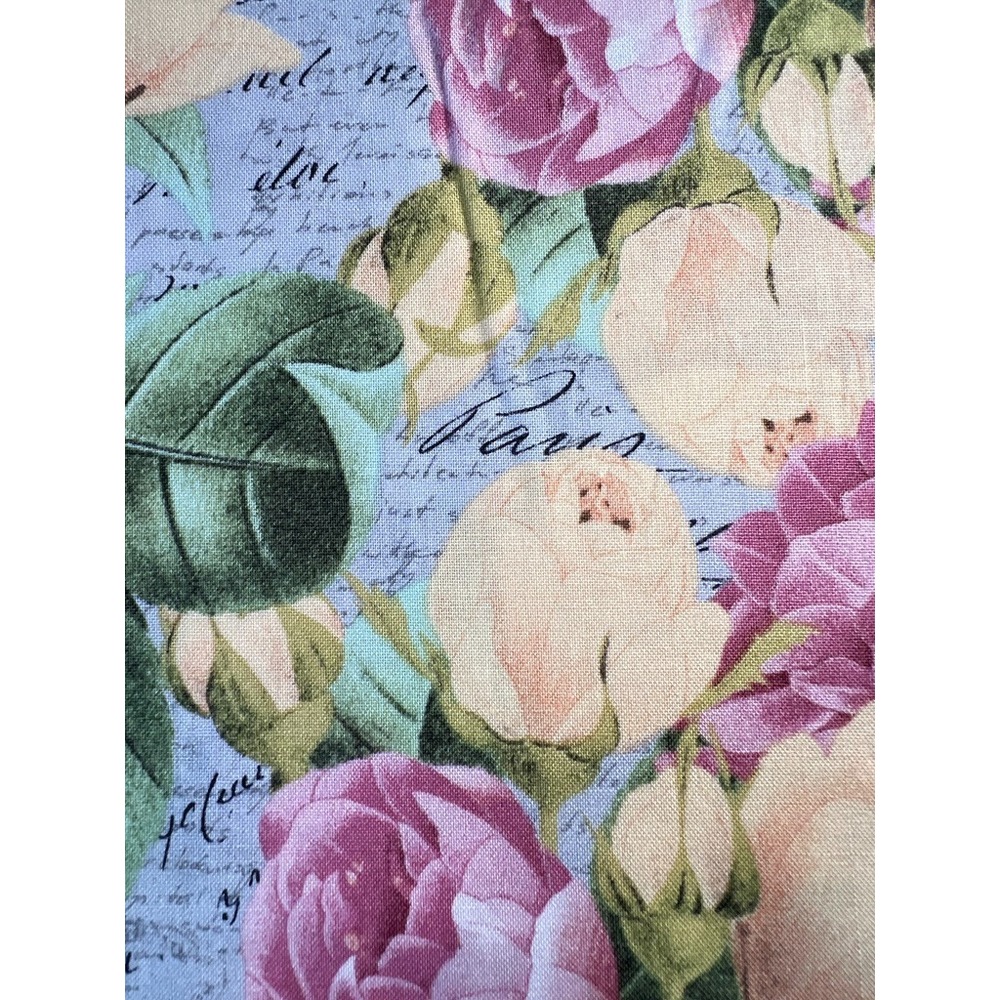 Fabric OOP Romantic Botanical Antiqued French Cursive Script Calligraphy 2 yards